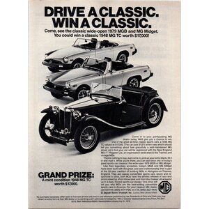 1979 MG MGB and Midget Vintage Print Ad 1948 MG TC Roadter Man Cave Wall Art